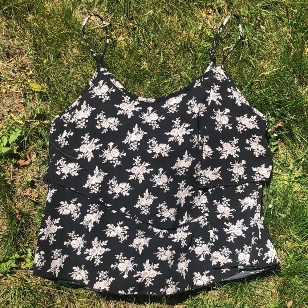 Black and white floral tank